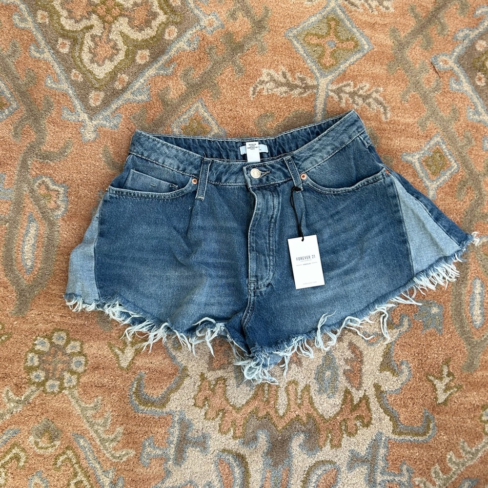 Flared Denim Shorts, button fly